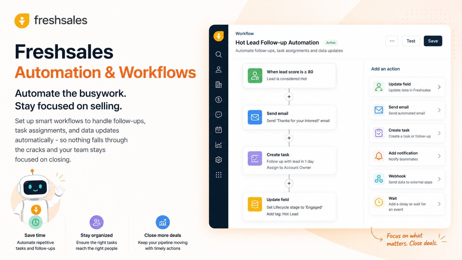Freshsales automation and workflows - smart workflow builder for follow-ups, task assignments and data updates