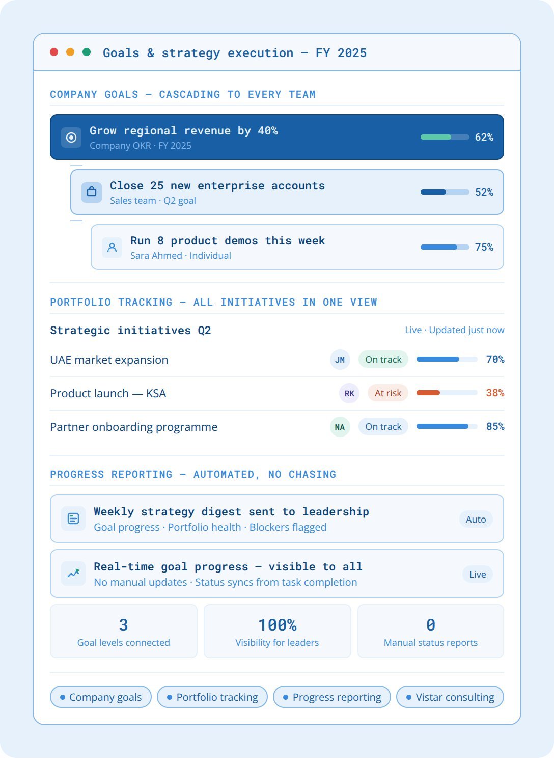 Asana goals and strategy execution implementation by Vistar UAE